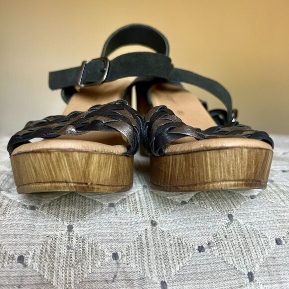 Eric Michael Rachel Black & Metallic Silver Sandals & Faux Wood Size EU 37 US 7 - Picture 10 of 16